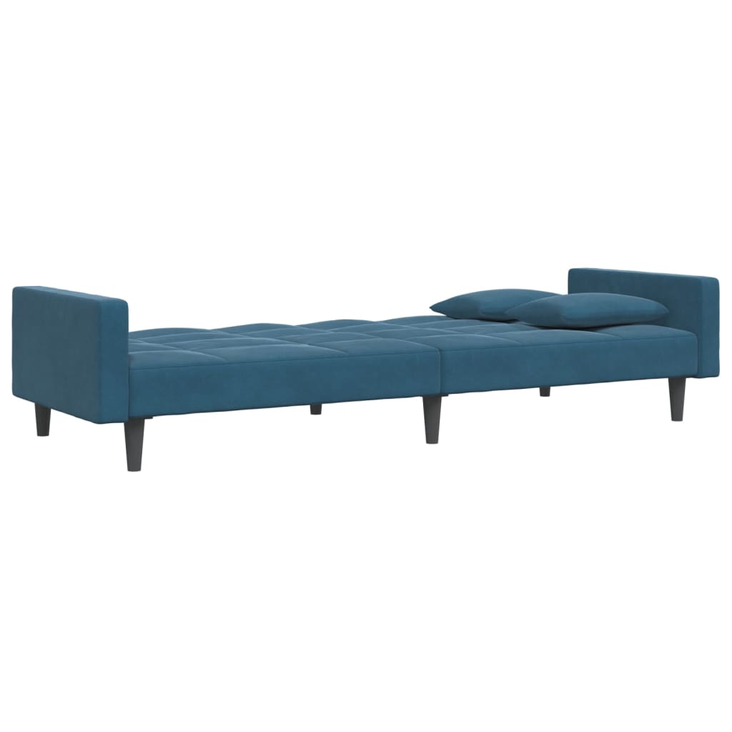 Canapea extensibilă cu 2 locuri și taburet, albastru, catifea GartenMobel Dekor