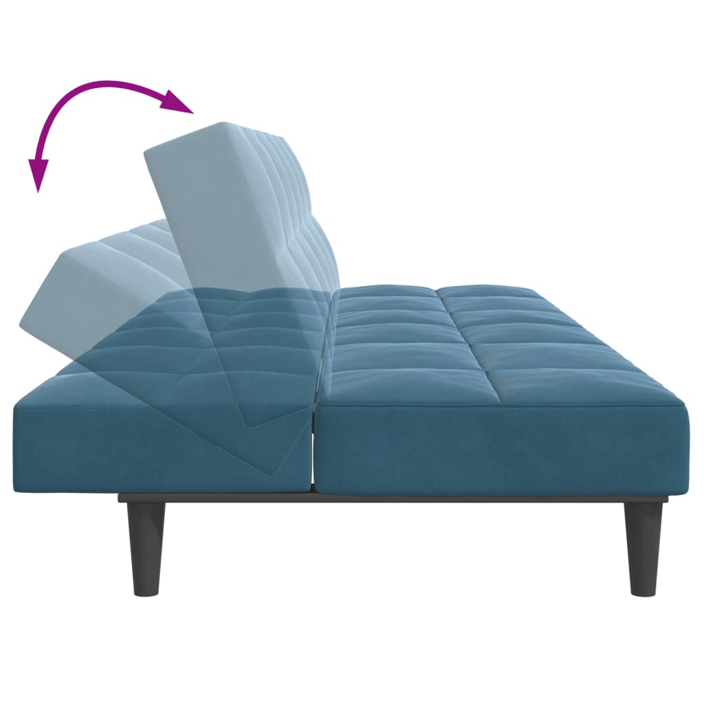 Canapea extensibilă cu 2 locuri și taburet, albastru, catifea GartenMobel Dekor