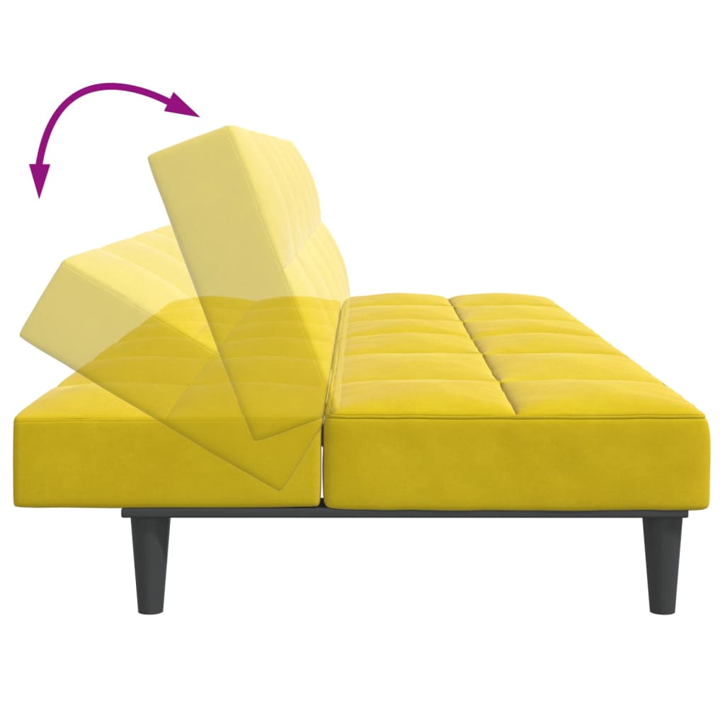 Canapea extensibilă cu taburet, 2 locuri, galben, catifea GartenMobel Dekor