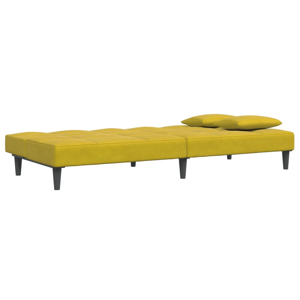 Canapea extensibilă cu taburet, 2 locuri, galben, catifea GartenMobel Dekor