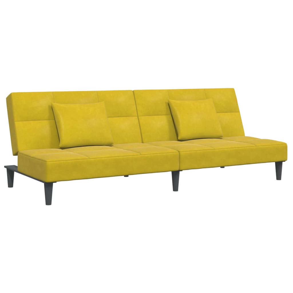 Canapea extensibilă cu taburet, 2 locuri, galben, catifea GartenMobel Dekor