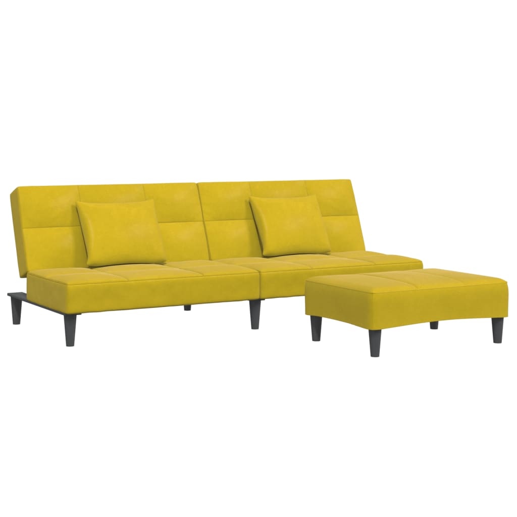 Canapea extensibilă cu taburet, 2 locuri, galben, catifea GartenMobel Dekor