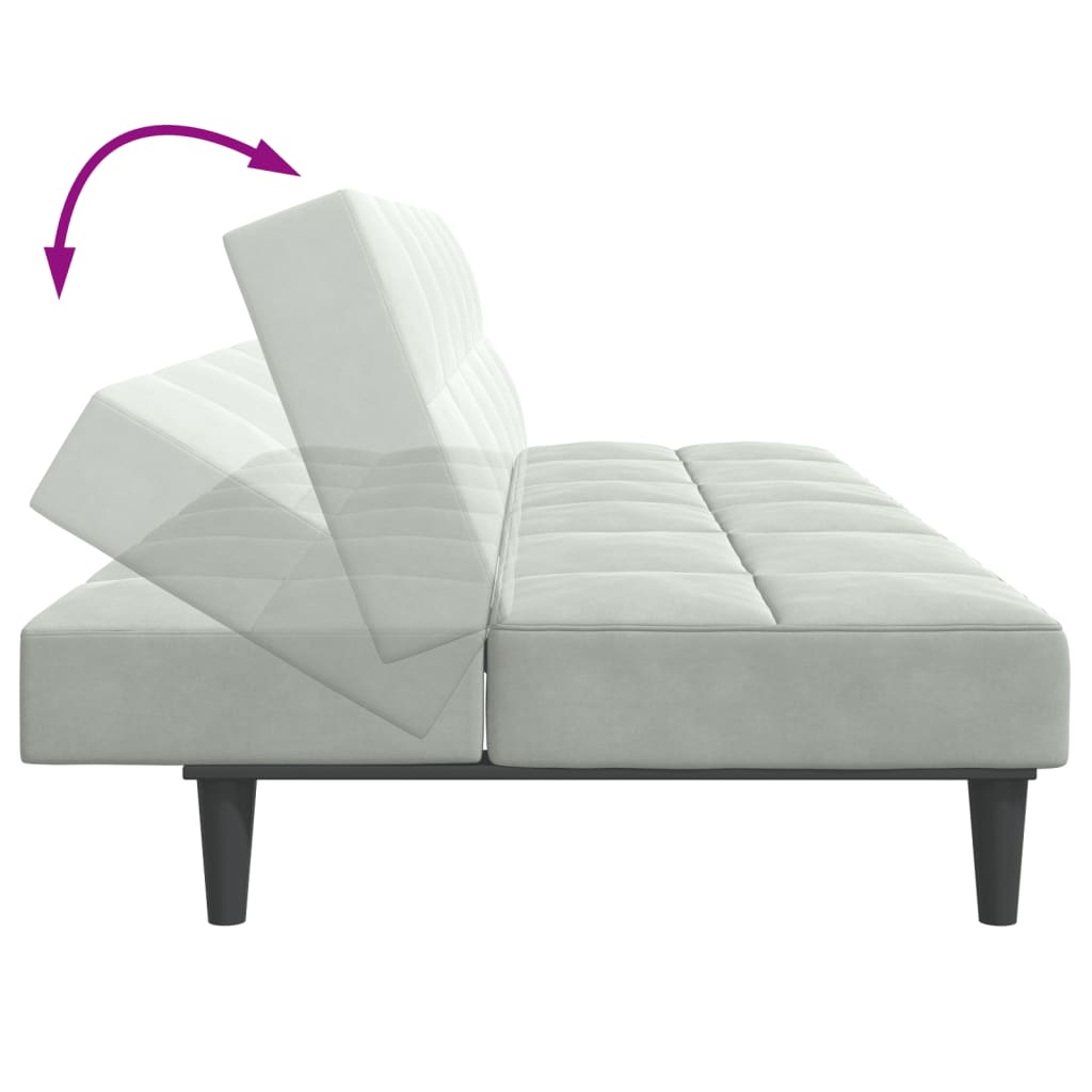 Canapea extensibilă cu taburet, 2 locuri, gri deschis, catifea GartenMobel Dekor