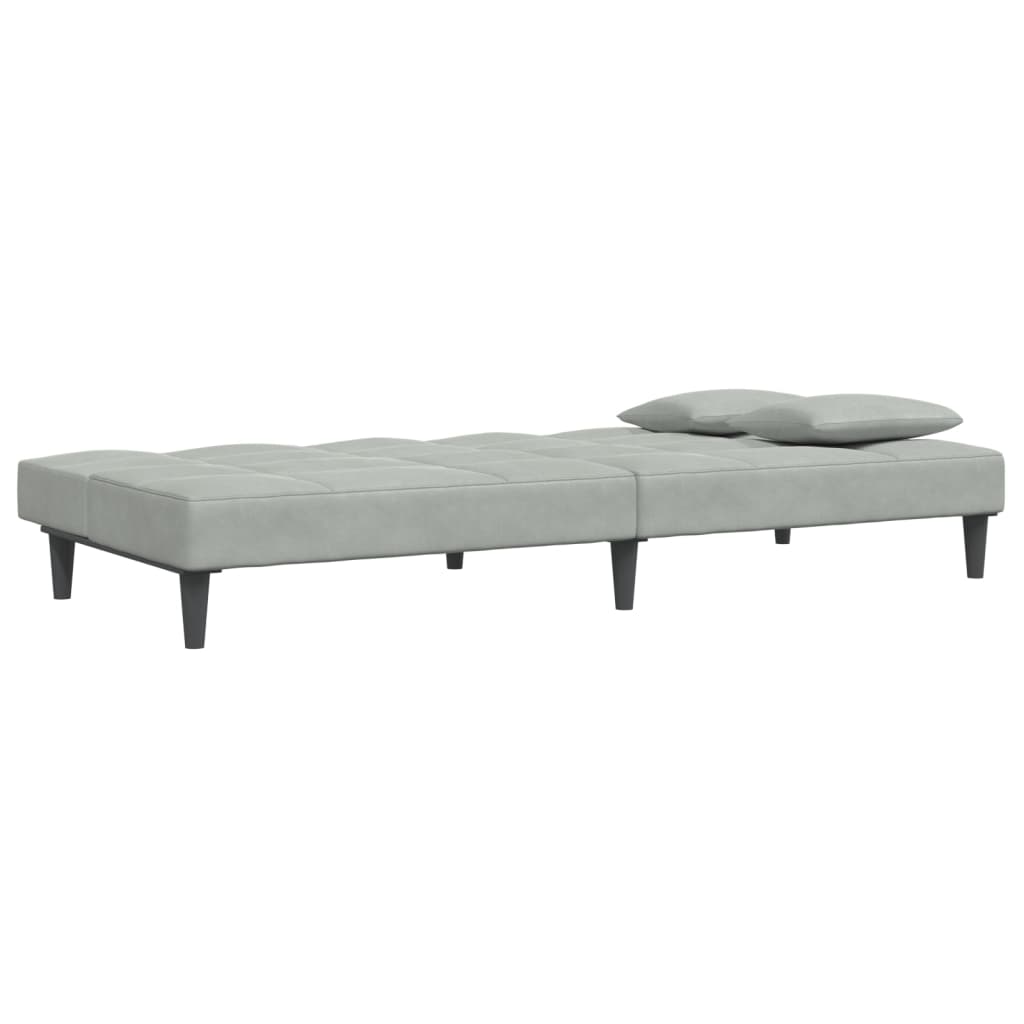 Canapea extensibilă cu taburet, 2 locuri, gri deschis, catifea GartenMobel Dekor