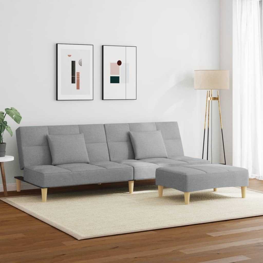 Canapea extensibilă cu taburet, 2 locuri, gri deschis, textil GartenMobel Dekor