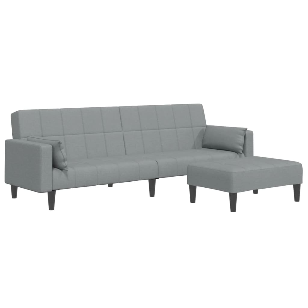 Canapea extensibilă cu taburet, 2 locuri, gri deschis, textil GartenMobel Dekor