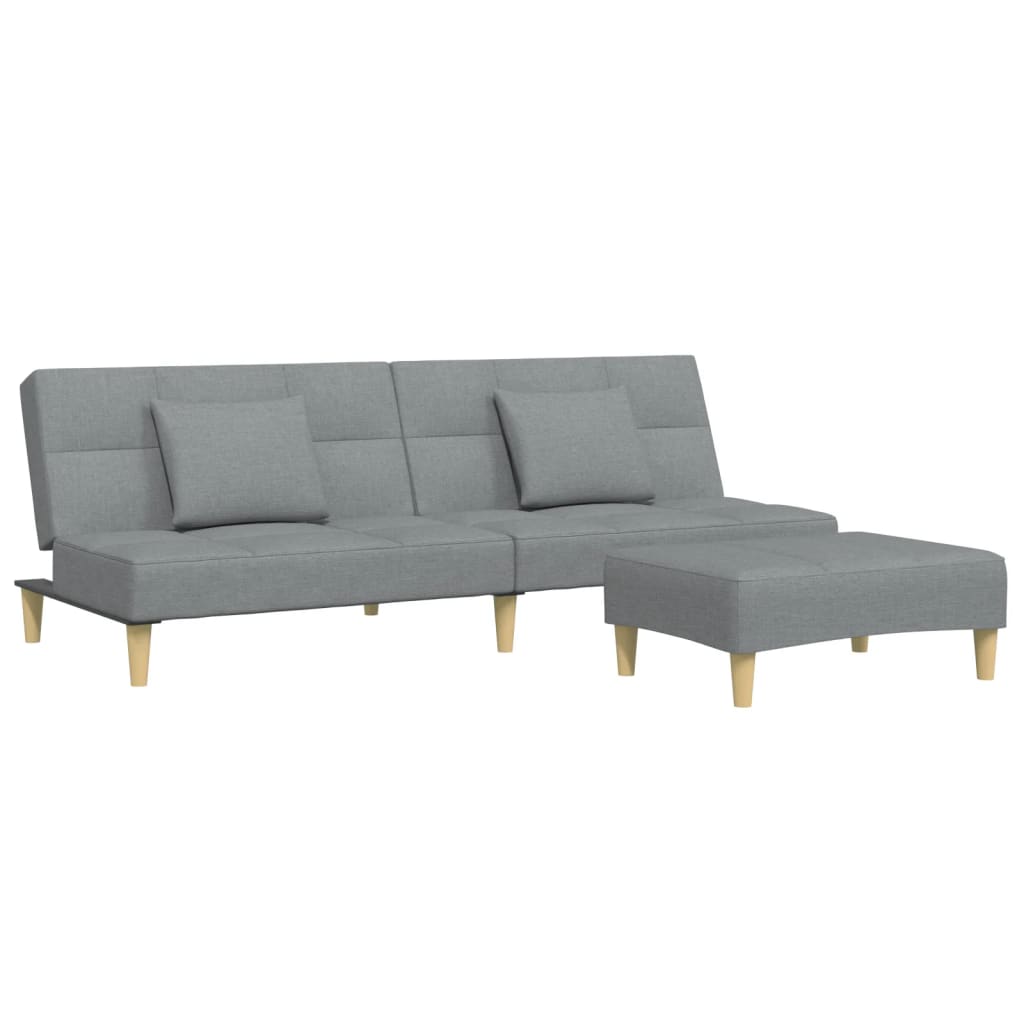 Canapea extensibilă cu taburet, 2 locuri, gri deschis, textil GartenMobel Dekor