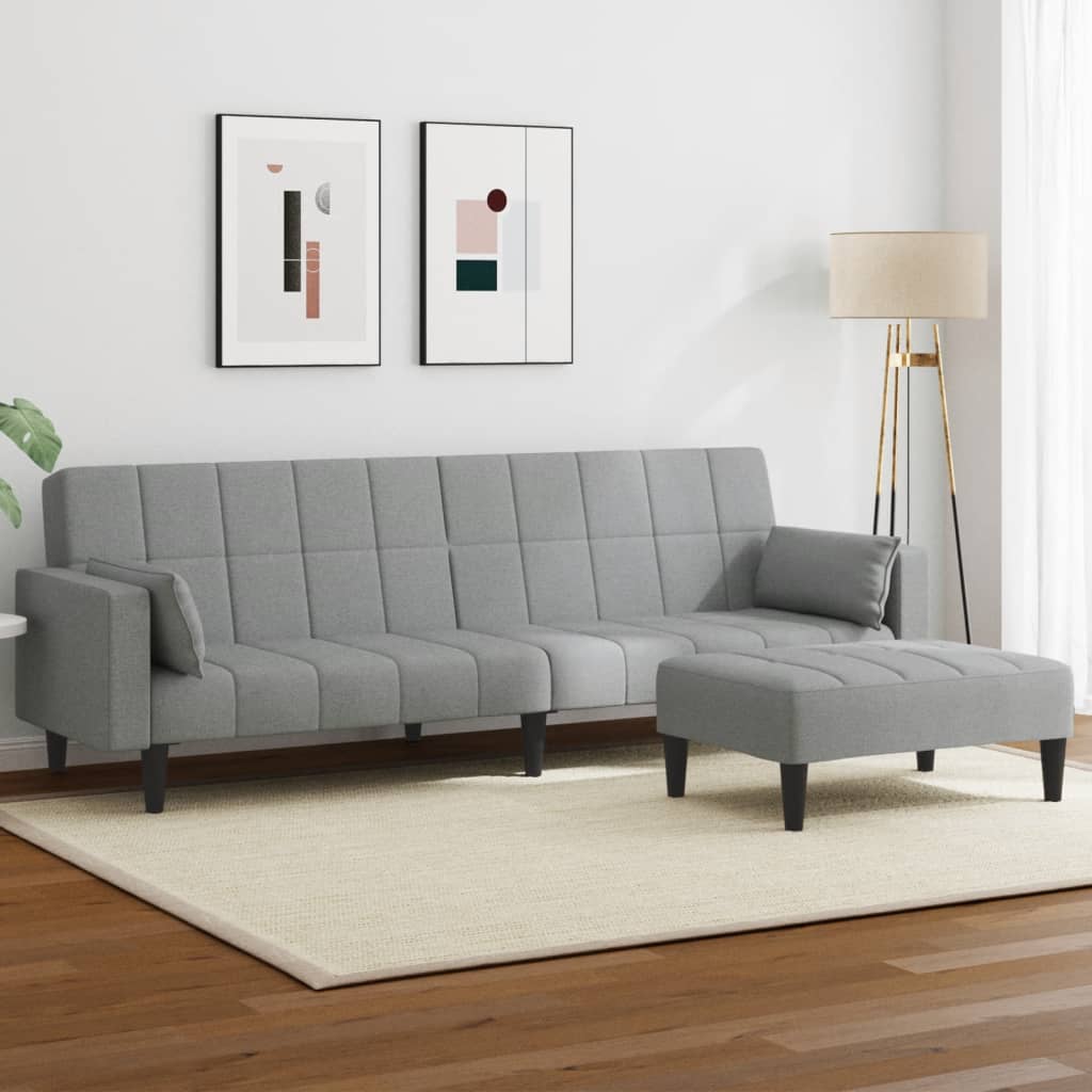 Canapea extensibilă cu taburet, 2 locuri, gri deschis, textil GartenMobel Dekor