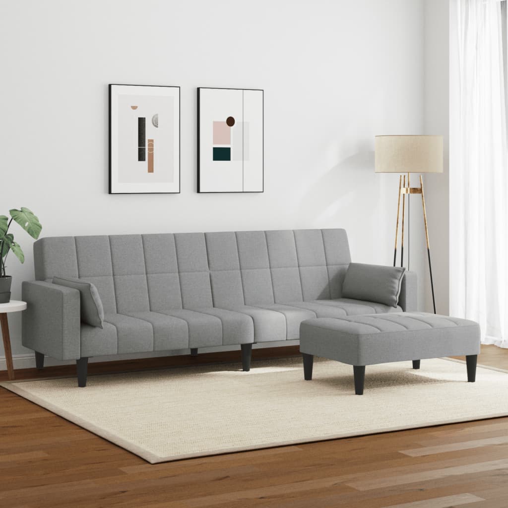 Canapea extensibilă cu taburet, 2 locuri, gri deschis, textil GartenMobel Dekor