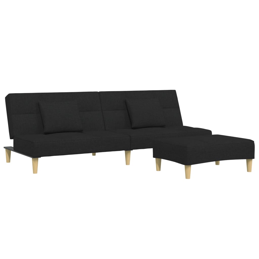 Canapea extensibilă cu taburet, 2 locuri, negru, textil GartenMobel Dekor