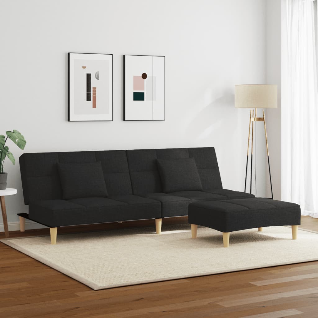 Canapea extensibilă cu taburet, 2 locuri, negru, textil GartenMobel Dekor