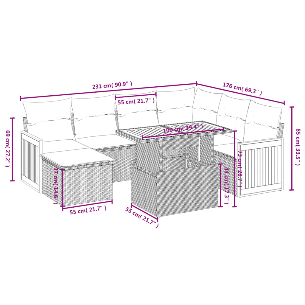 Set canapele de grădină cu perne, 8 piese, negru, poliratan GartenMobel Dekor