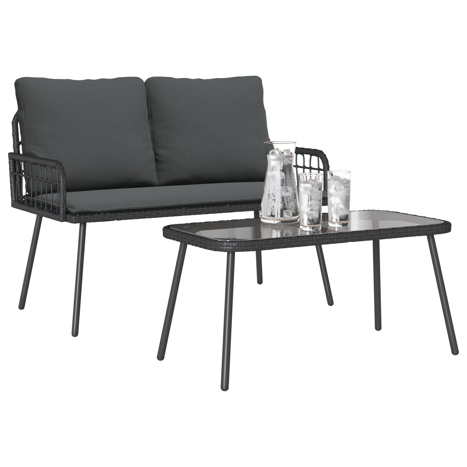 Set de Dining pentru Grădină cu 2 Piese cu Perne Negru Rattan Polietilenă GartenMobel Dekor