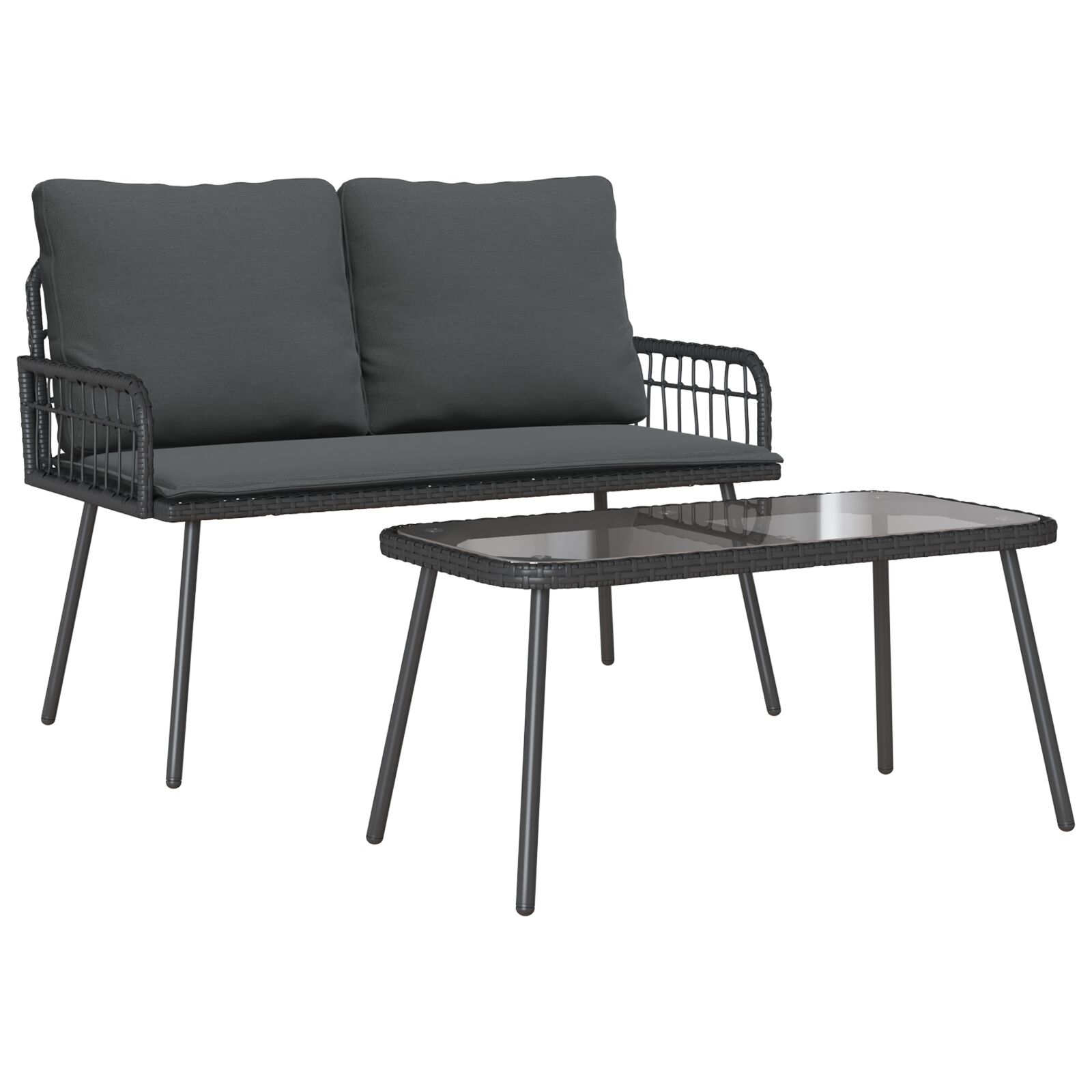 Set de Dining pentru Grădină cu 2 Piese cu Perne Negru Rattan Polietilenă GartenMobel Dekor