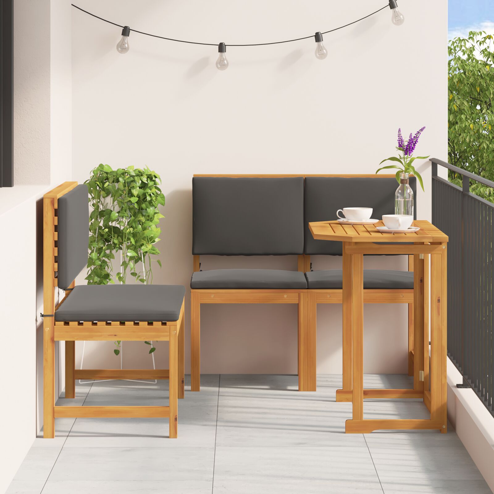 Set de dining pentru grădină 4 piese cu perne din lemn masiv de acacia GartenMobel Dekor