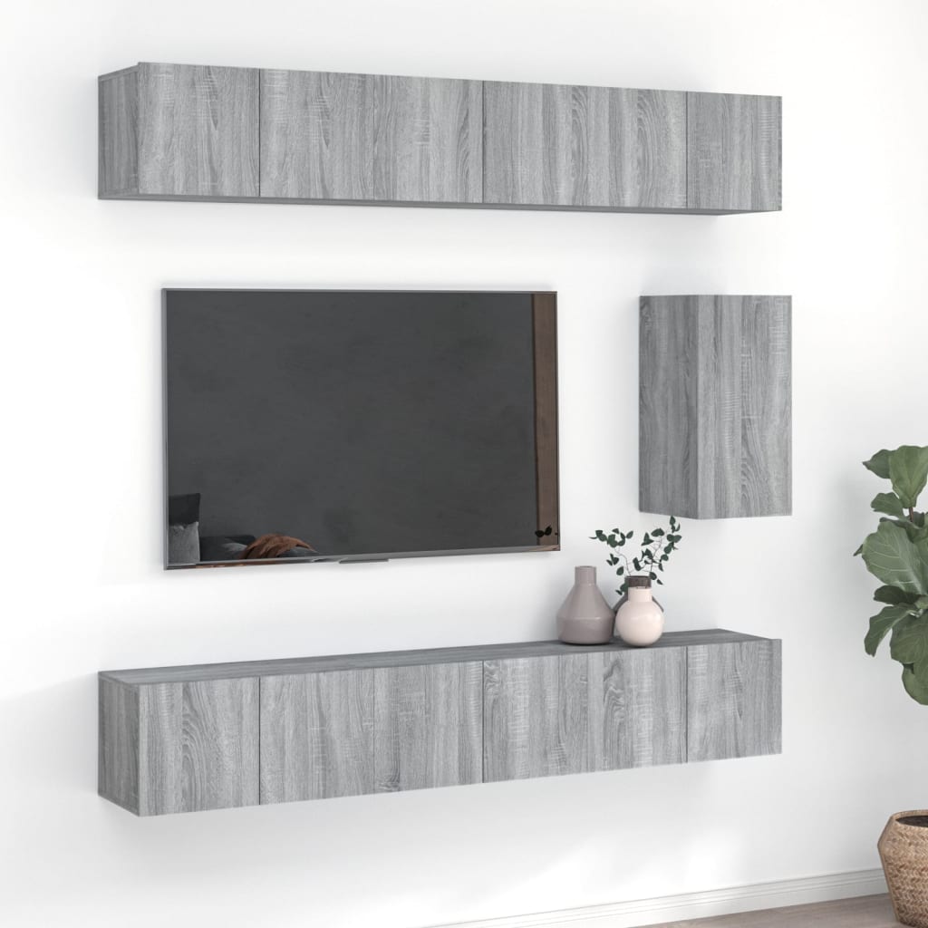 Set comode TV, 7 piese, gri sonoma, lemn compozit GartenMobel Dekor