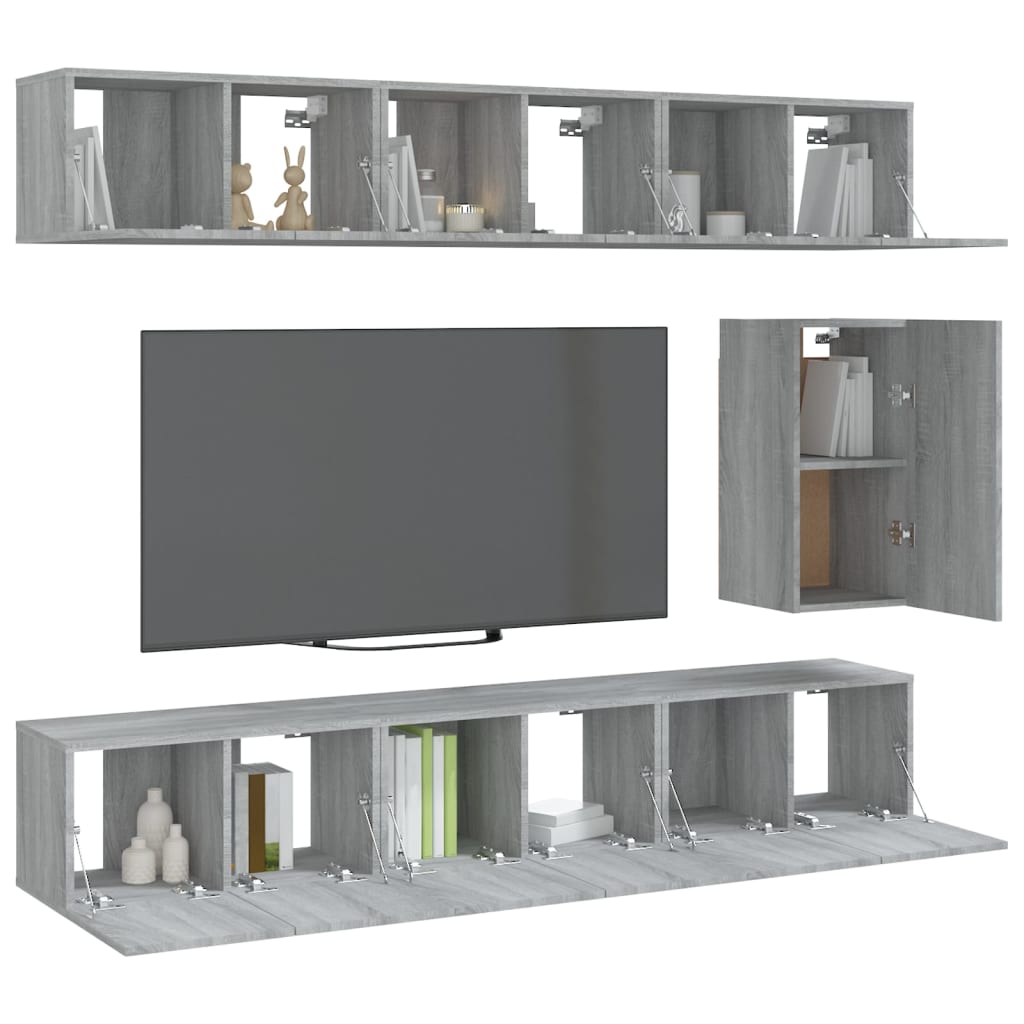 Set comode TV, 7 piese, gri sonoma, lemn compozit GartenMobel Dekor