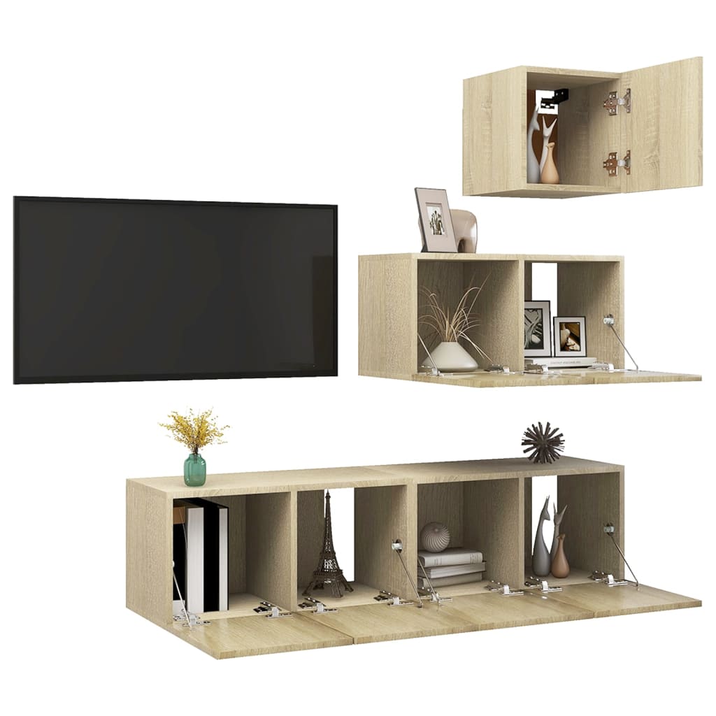 Set de dulapuri TV, 4 piese, stejar sonoma, lemn prelucrat GartenMobel Dekor