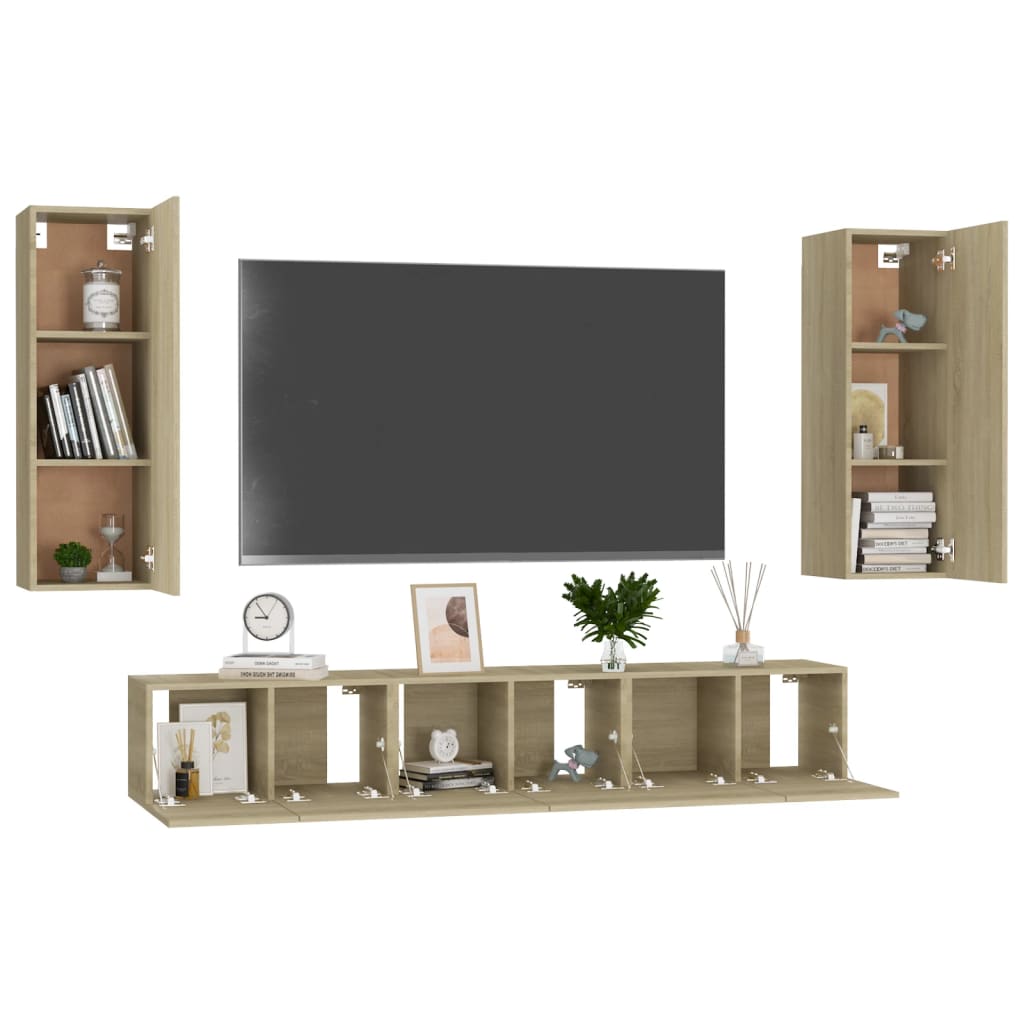 Set de dulapuri TV, 5 piese, stejar sonoma, lemn prelucrat GartenMobel Dekor