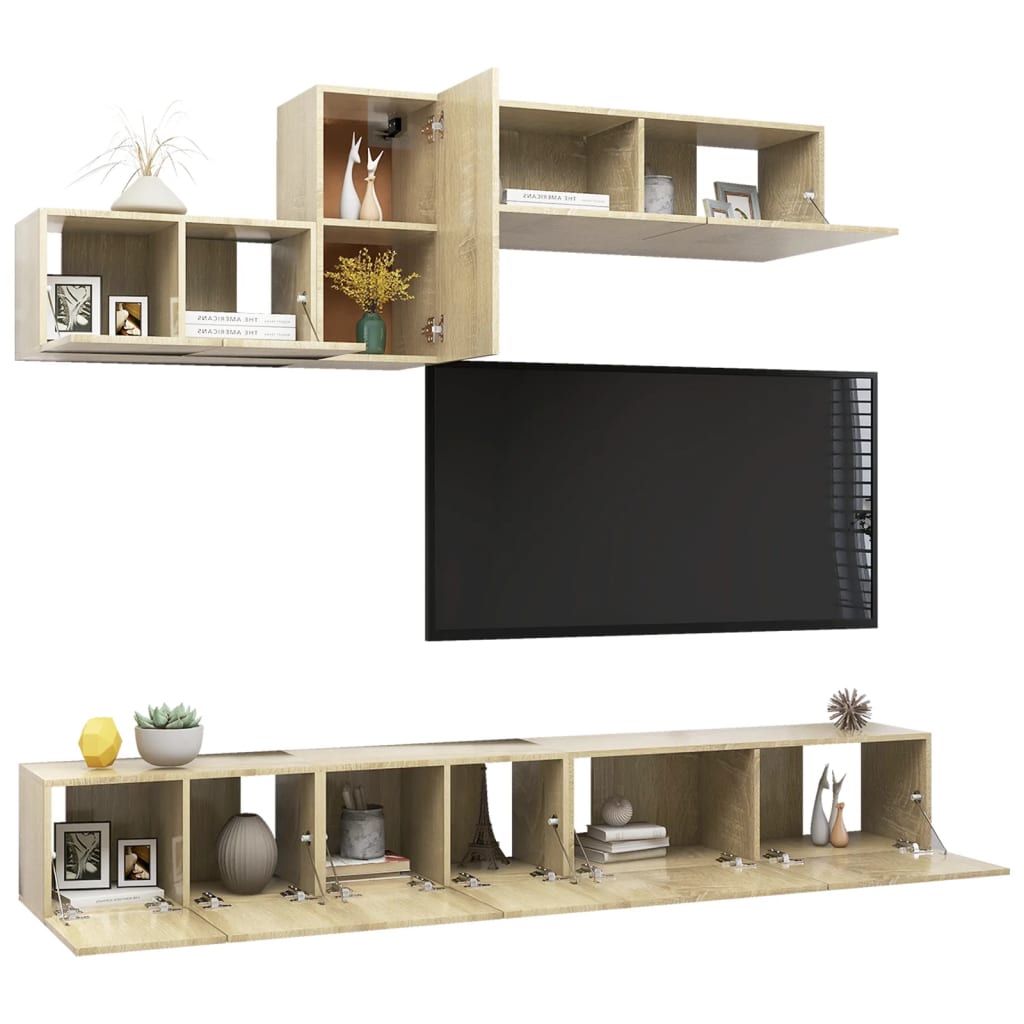 Set de dulapuri TV, 6 piese, stejar sonoma, lemn prelucrat GartenMobel Dekor
