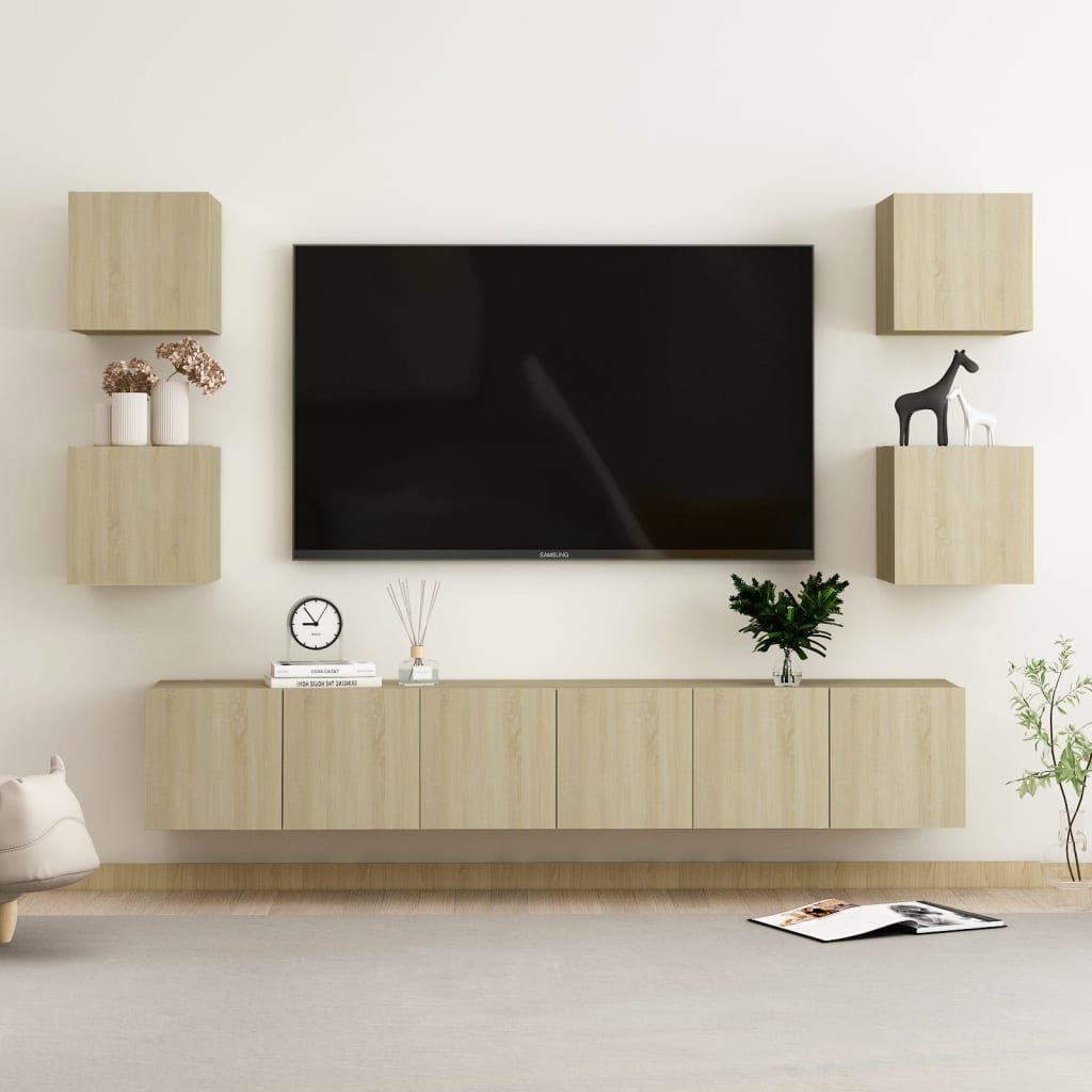 Set de dulapuri TV, 7 piese, stejar sonoma, lemn prelucrat GartenMobel Dekor