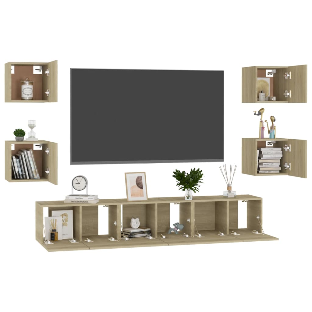 Set de dulapuri TV, 7 piese, stejar sonoma, lemn prelucrat GartenMobel Dekor