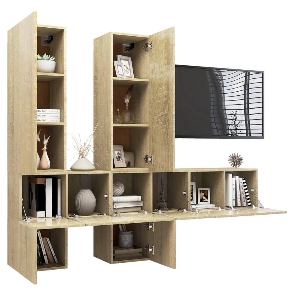 Set de dulapuri TV, 7 piese, stejar sonoma, lemn prelucrat GartenMobel Dekor