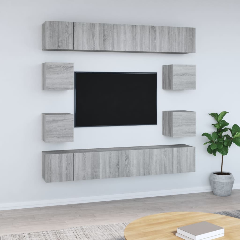 Set dulapuri TV, 10 piese, gri sonoma, lemn compozit GartenMobel Dekor