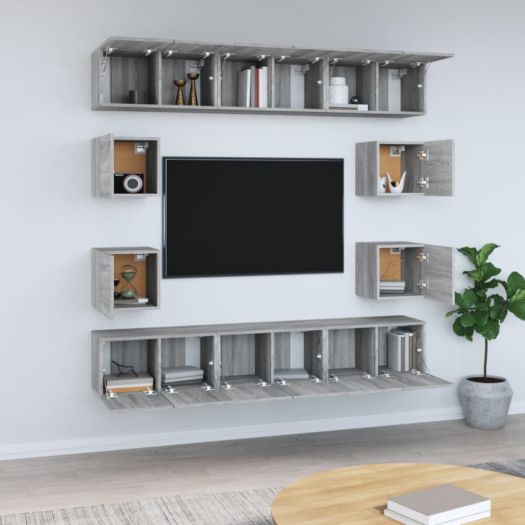 Set dulapuri TV, 10 piese, gri sonoma, lemn compozit GartenMobel Dekor