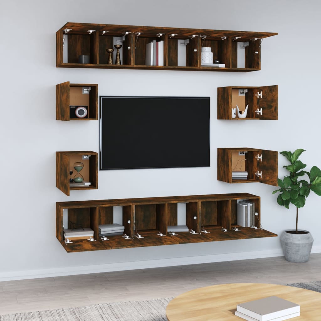 Set dulapuri TV, 10 piese, stejar fumuriu, lemn prelucrat GartenMobel Dekor