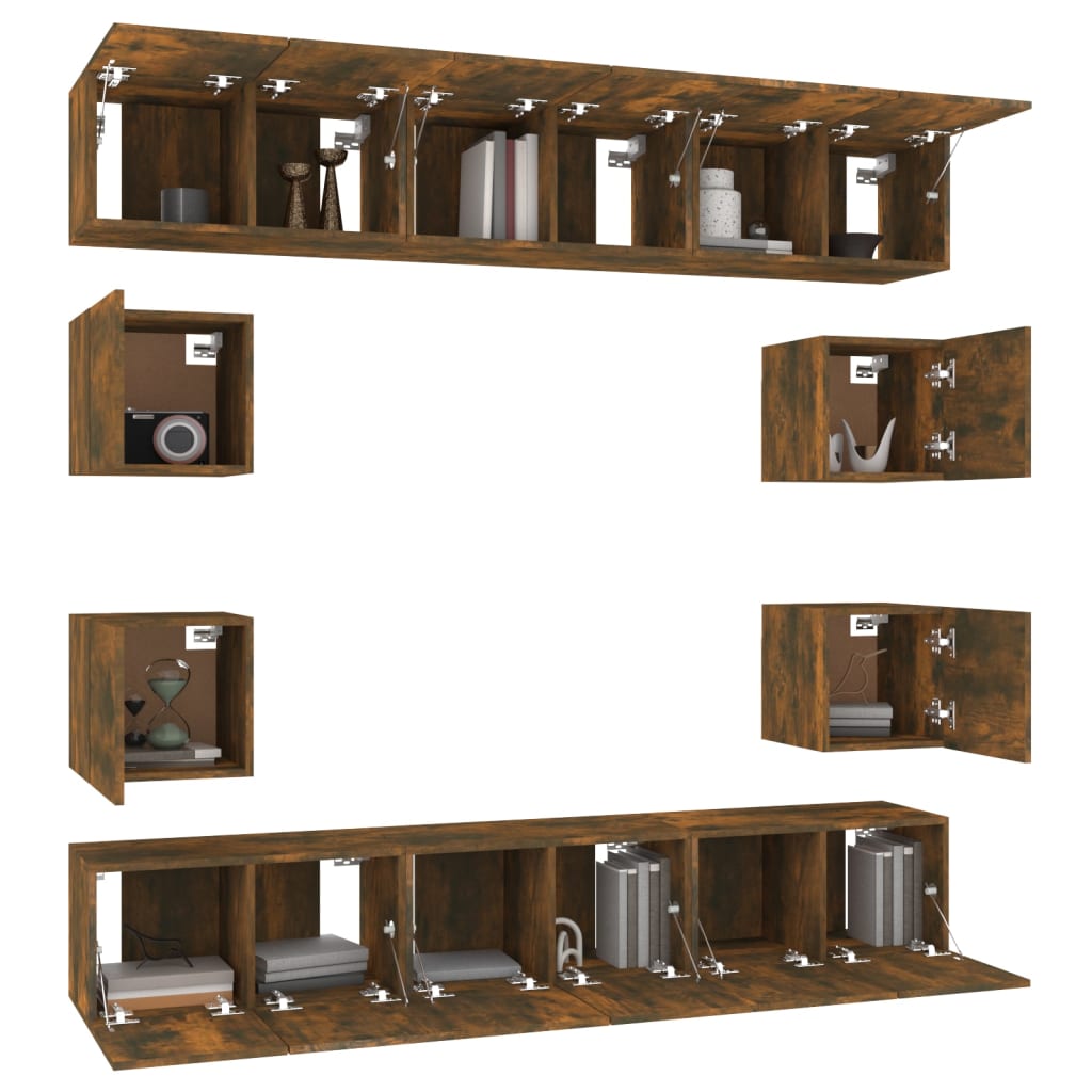 Set dulapuri TV, 10 piese, stejar fumuriu, lemn prelucrat GartenMobel Dekor
