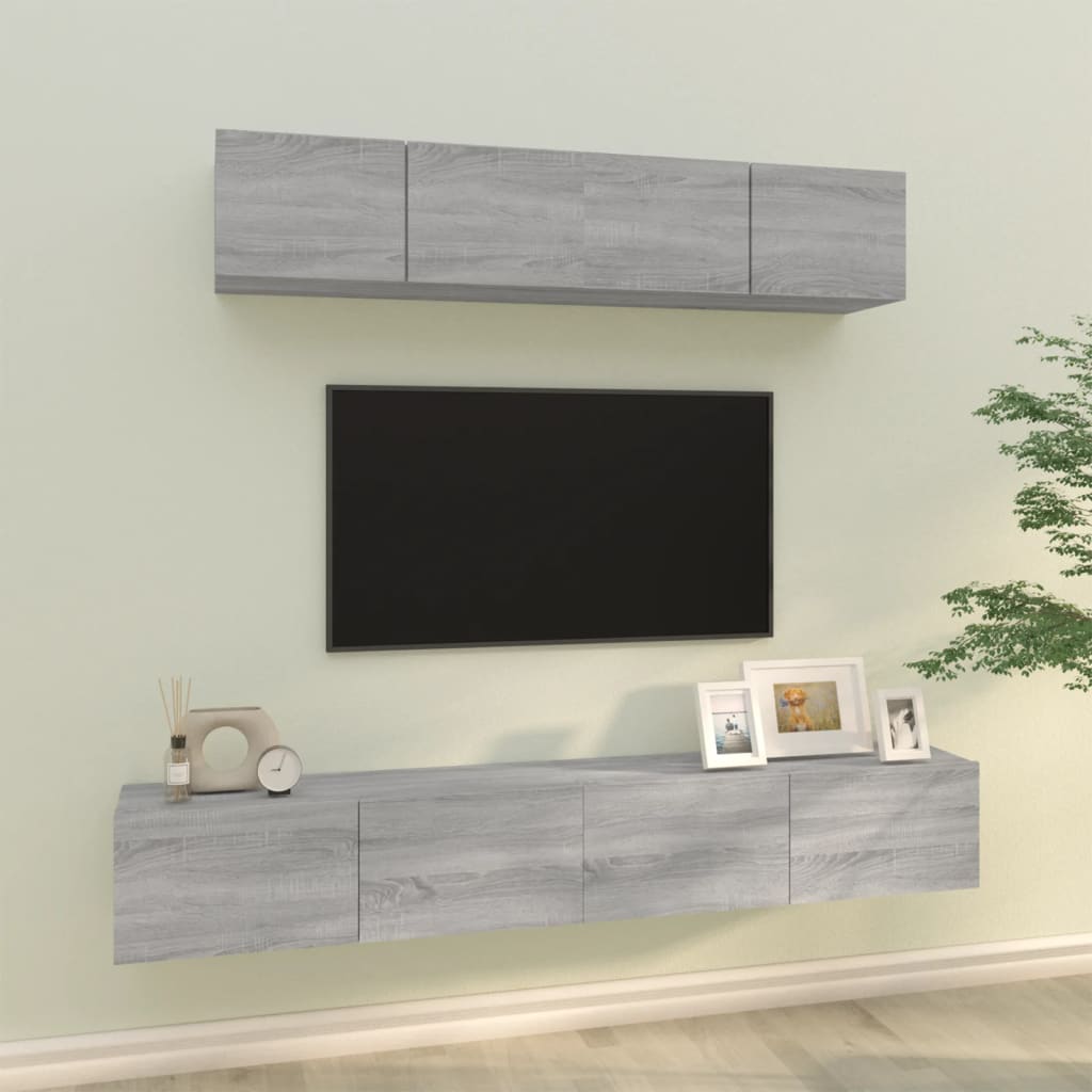 Set dulapuri TV, 4 piese, gri sonoma, lemn prelucrat GartenMobel Dekor