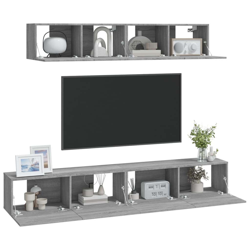 Set dulapuri TV, 4 piese, gri sonoma, lemn prelucrat GartenMobel Dekor