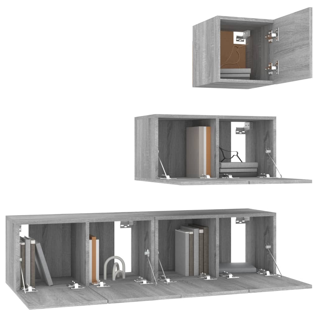Set dulapuri TV, 4 piese, gri sonoma, lemn prelucrat GartenMobel Dekor