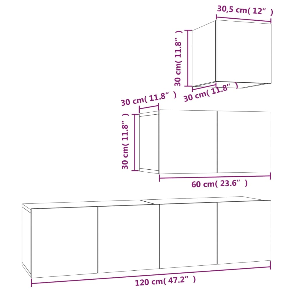 Set dulapuri TV, 4 piese, gri sonoma, lemn prelucrat GartenMobel Dekor