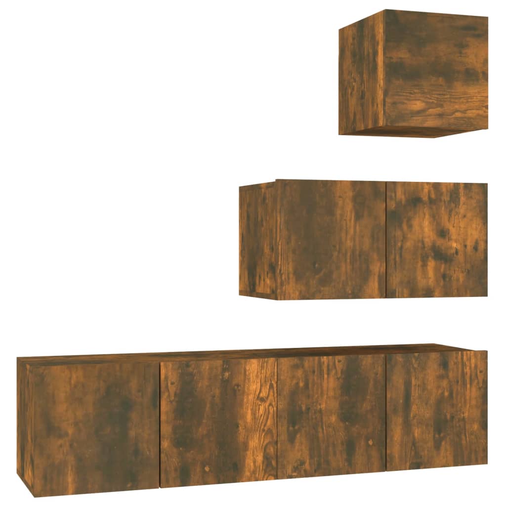 Set dulapuri TV, 4 piese, stejar fumuriu, lemn prelucrat GartenMobel Dekor