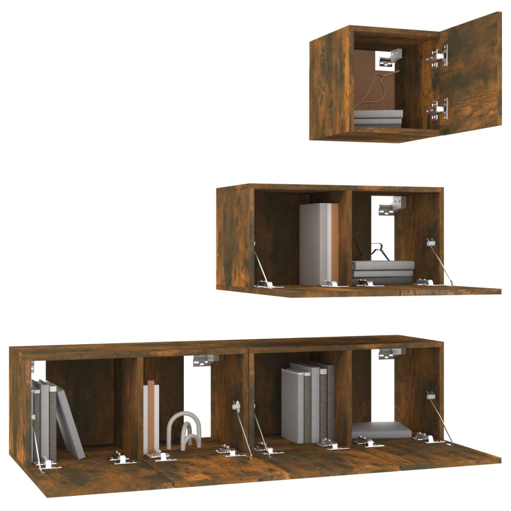 Set dulapuri TV, 4 piese, stejar fumuriu, lemn prelucrat GartenMobel Dekor