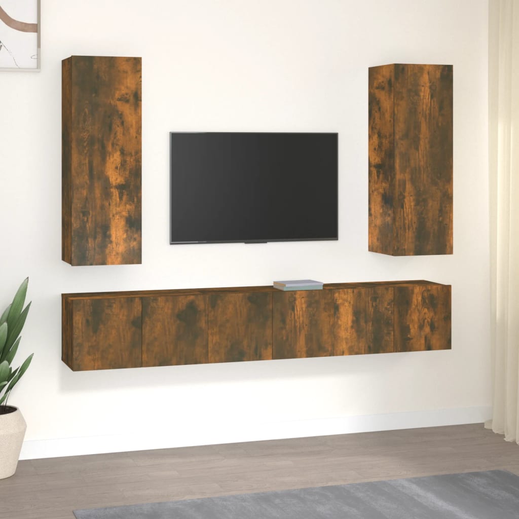 Set dulapuri TV, 5 piese, stejar fumuriu, lemn prelucrat GartenMobel Dekor