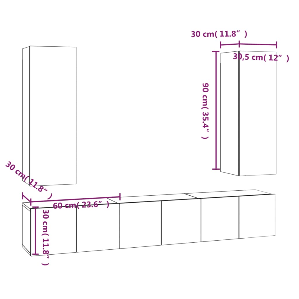 Set dulapuri TV, 5 piese, stejar fumuriu, lemn prelucrat GartenMobel Dekor