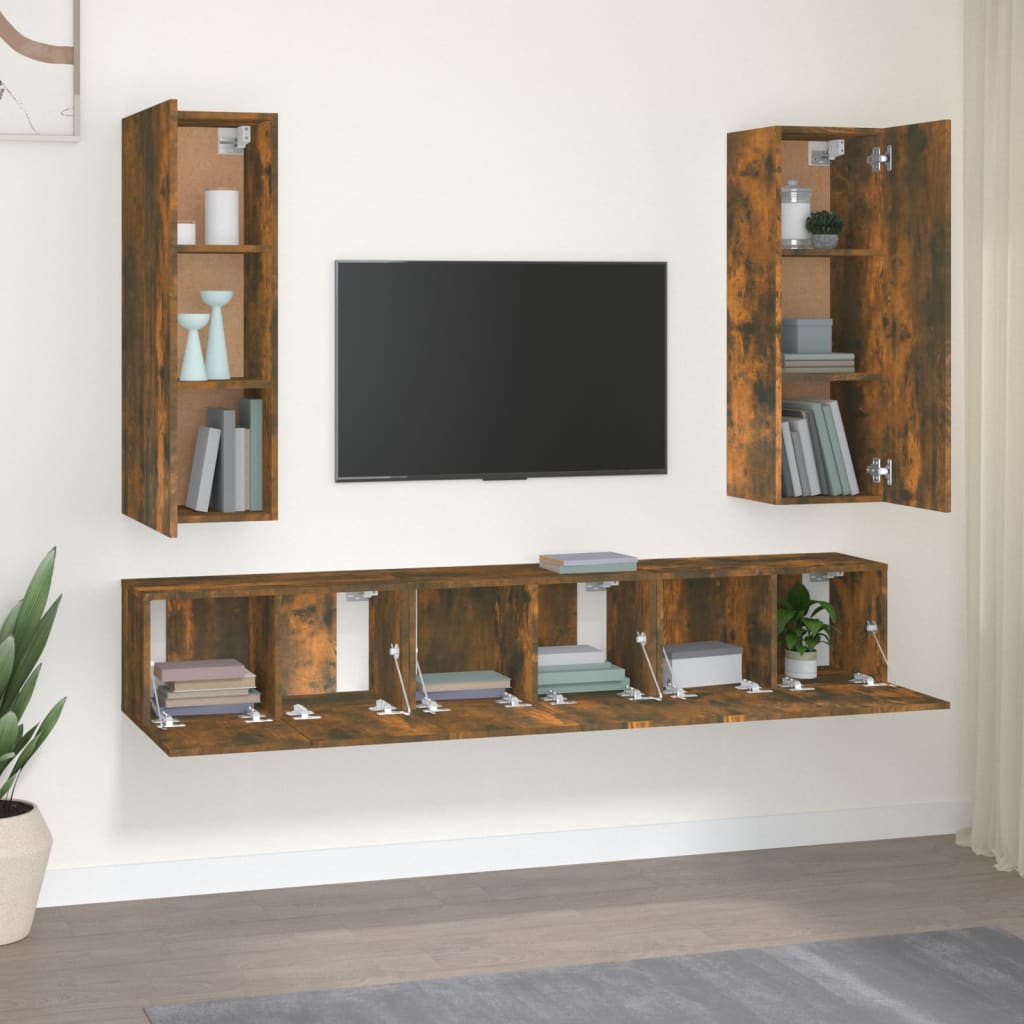 Set dulapuri TV, 5 piese, stejar fumuriu, lemn prelucrat GartenMobel Dekor