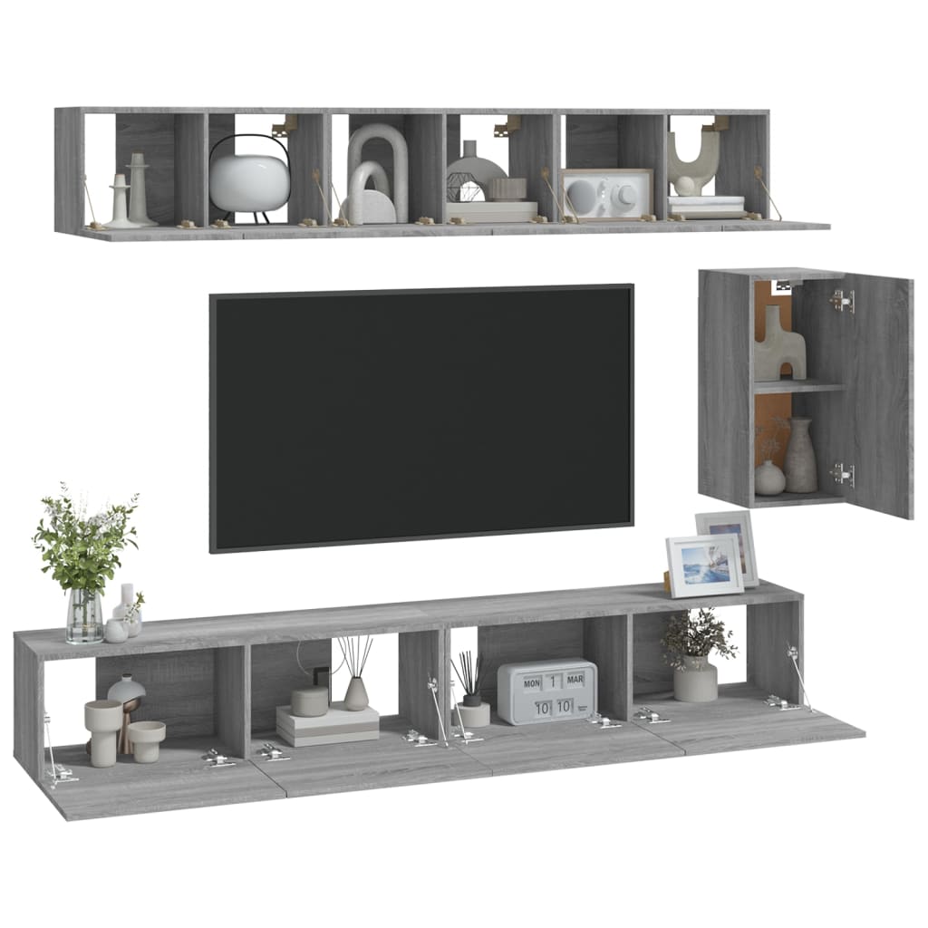 Set dulapuri TV, 6 piese, gri sonoma, lemn prelucrat GartenMobel Dekor