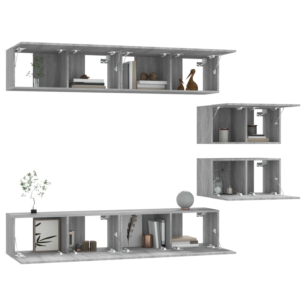Set dulapuri TV, 6 piese, gri sonoma, lemn prelucrat GartenMobel Dekor