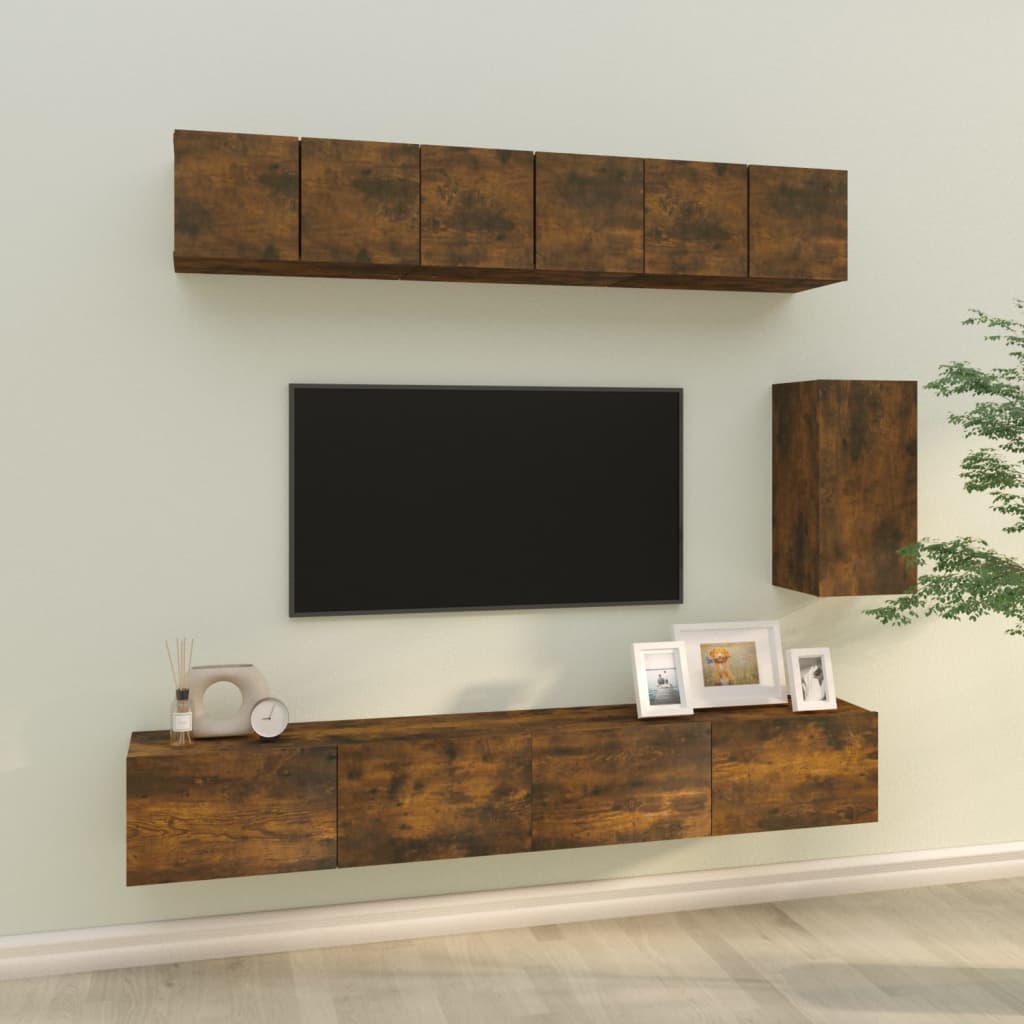 Set dulapuri TV, 6 piese, stejar fumuriu, lemn prelucrat GartenMobel Dekor