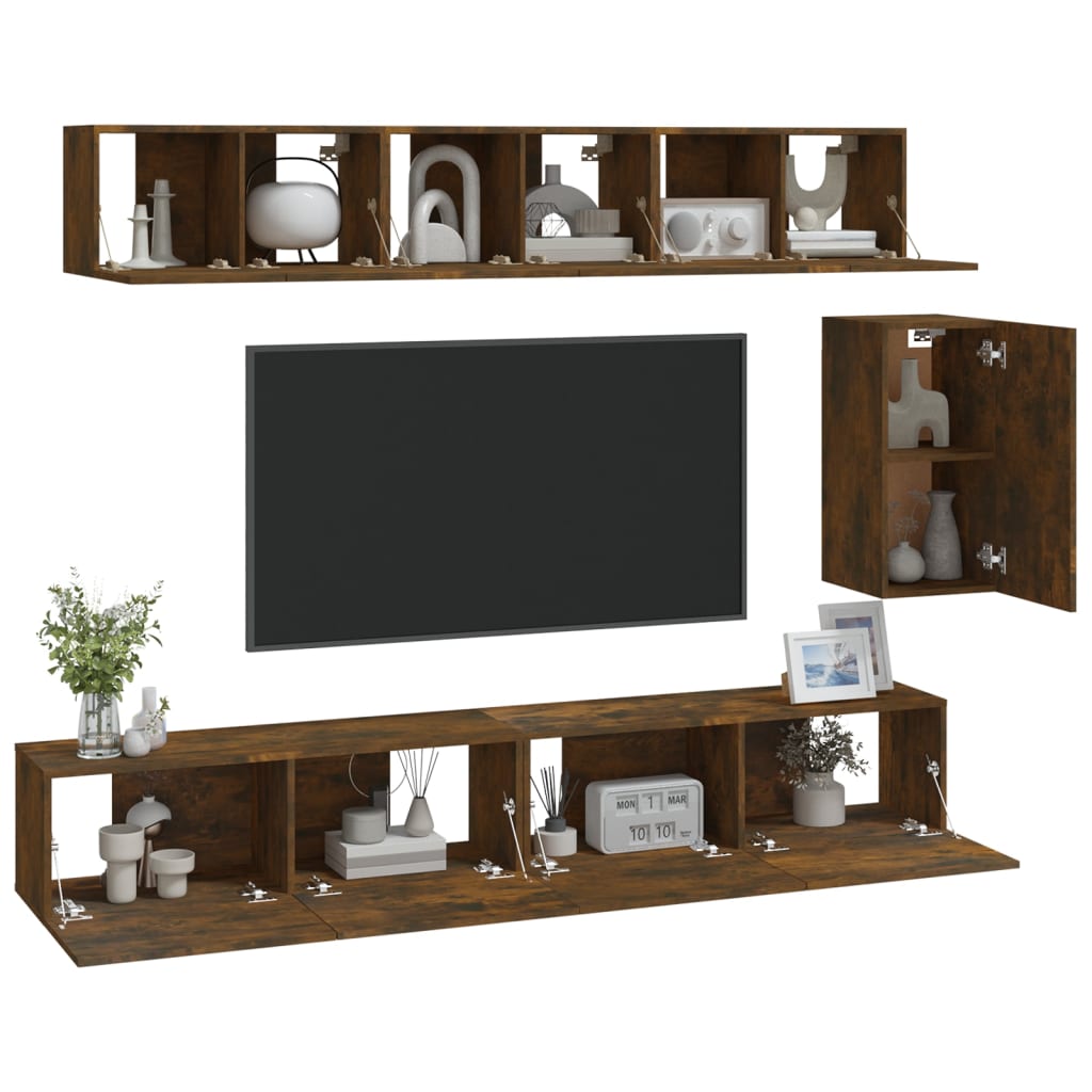 Set dulapuri TV, 6 piese, stejar fumuriu, lemn prelucrat GartenMobel Dekor