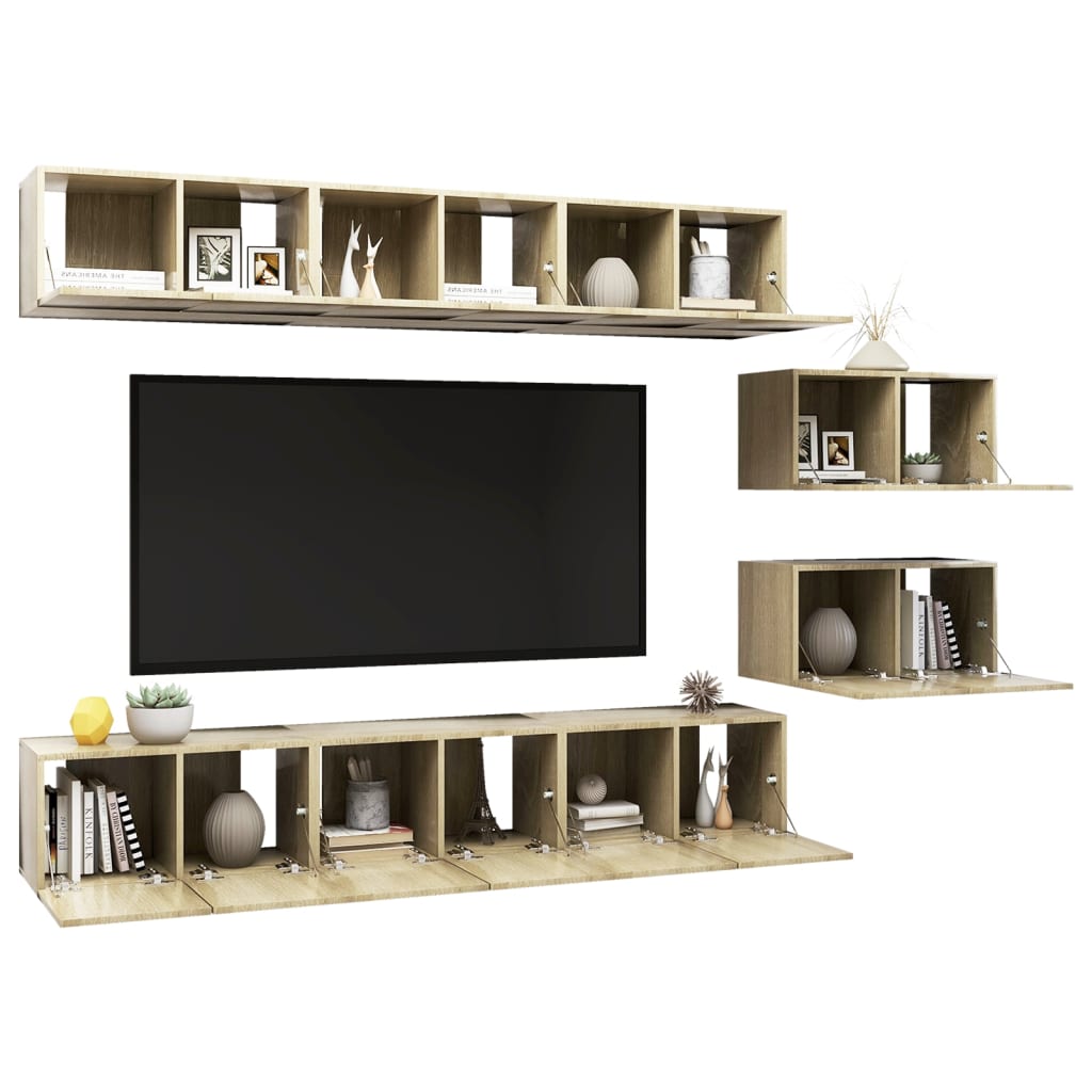 Set dulapuri TV, 8 piese, stejar sonoma, lemn prelucrat GartenMobel Dekor