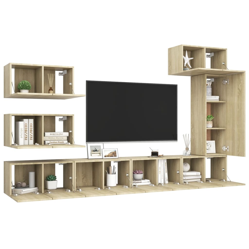 Set dulapuri TV, 8 piese, stejar sonoma, lemn prelucrat GartenMobel Dekor