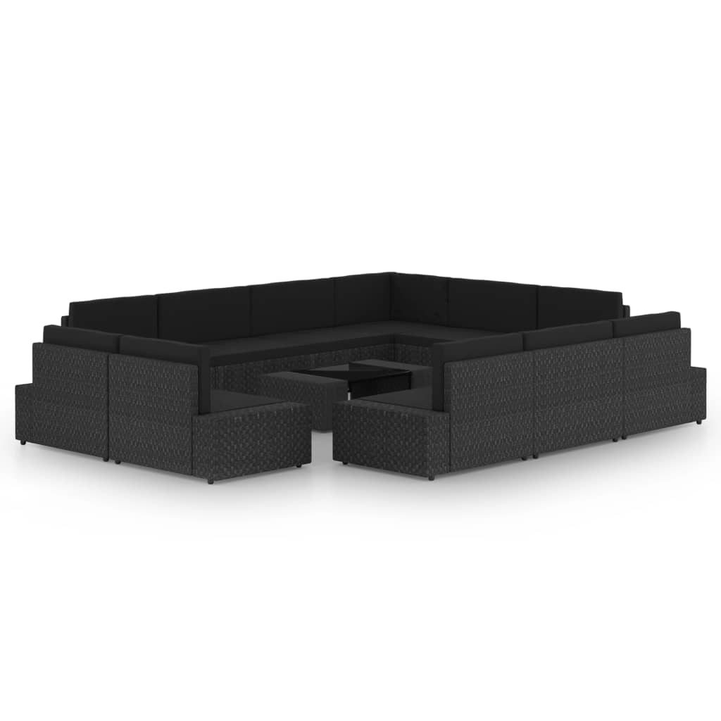 Set mobilier de grădinăcu perne, 12 piese, negru, poliratan GartenMobel Dekor