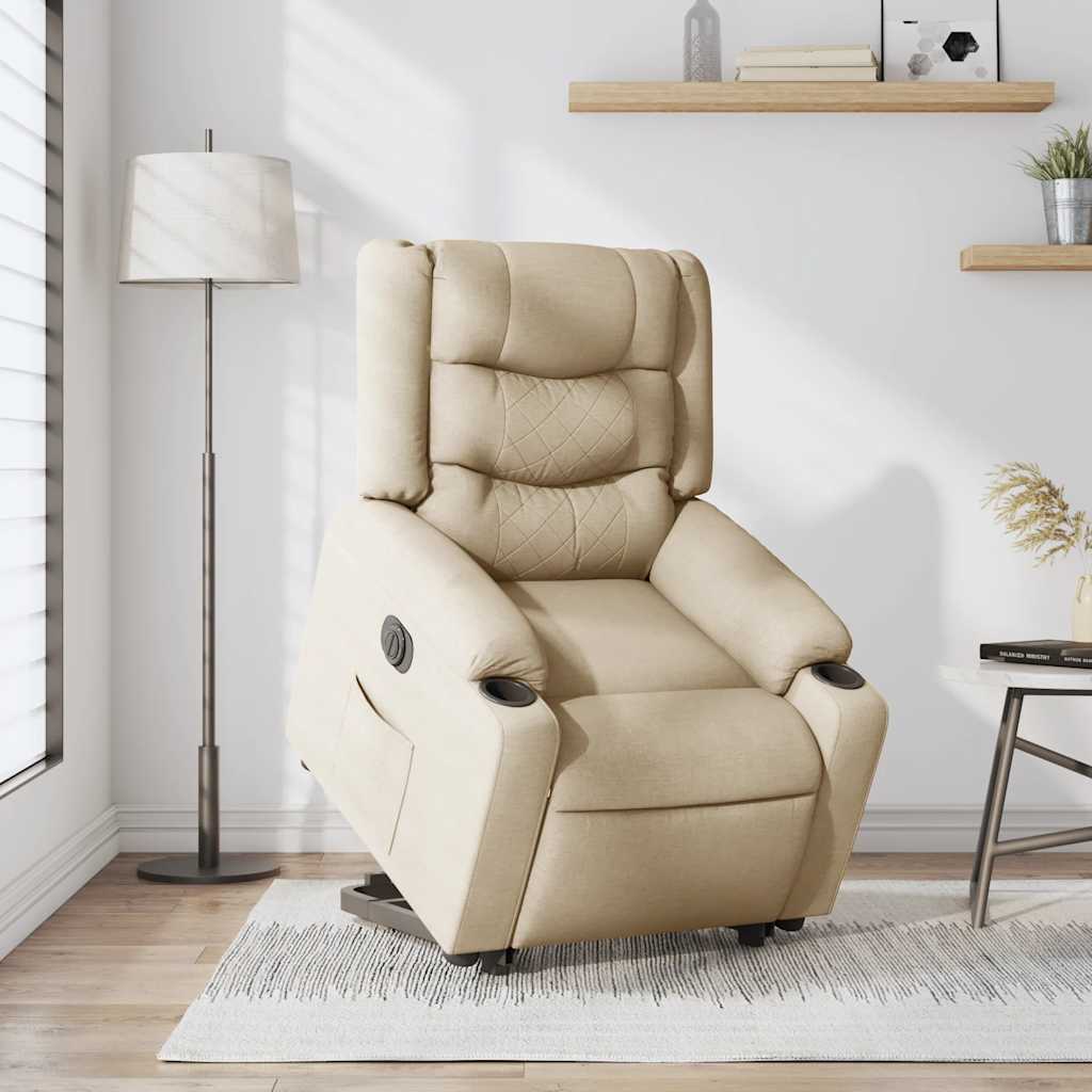 Fotoliu electric rabatabil cu ridicare, crem, textil GartenMobel Dekor