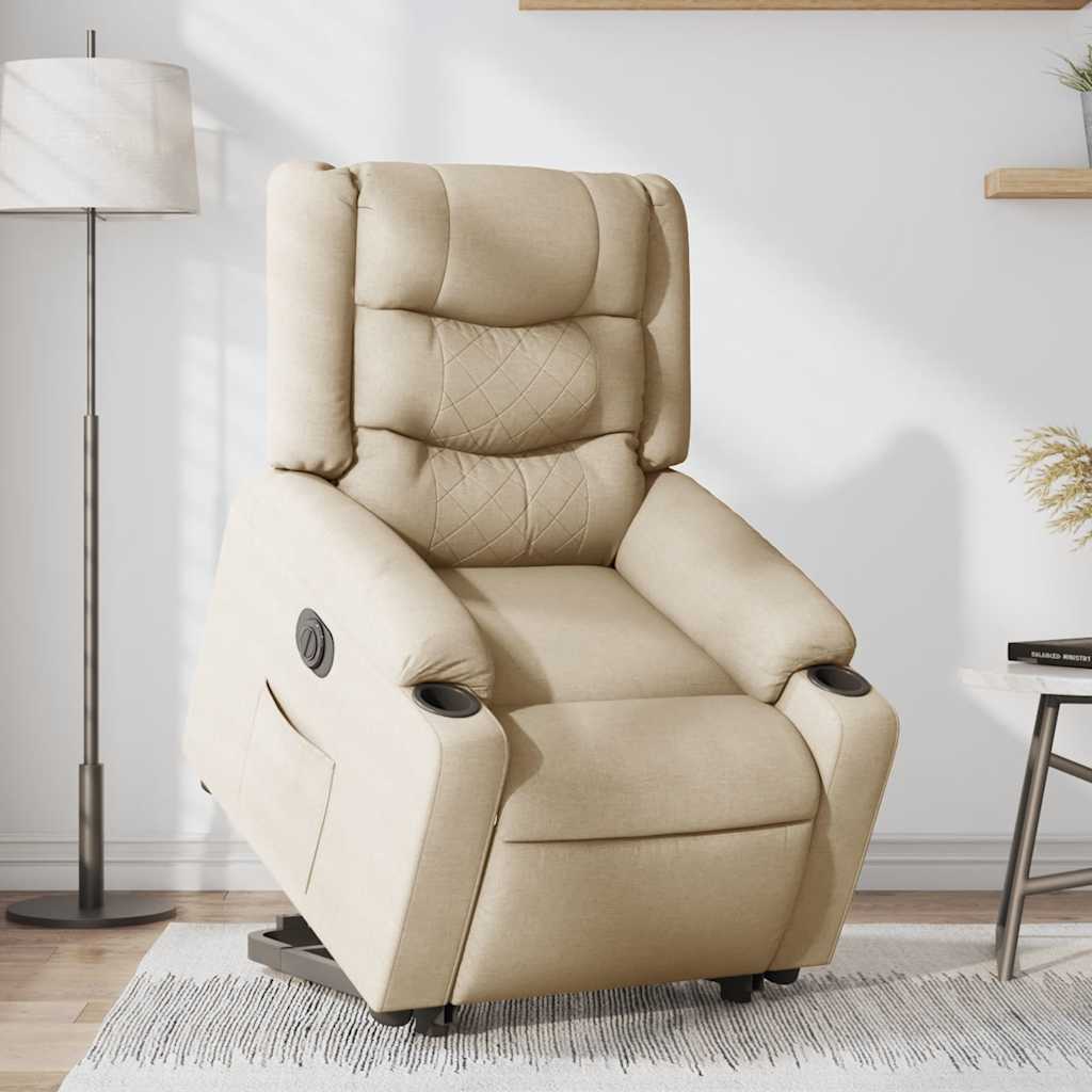 Fotoliu electric rabatabil cu ridicare, crem, textil GartenMobel Dekor