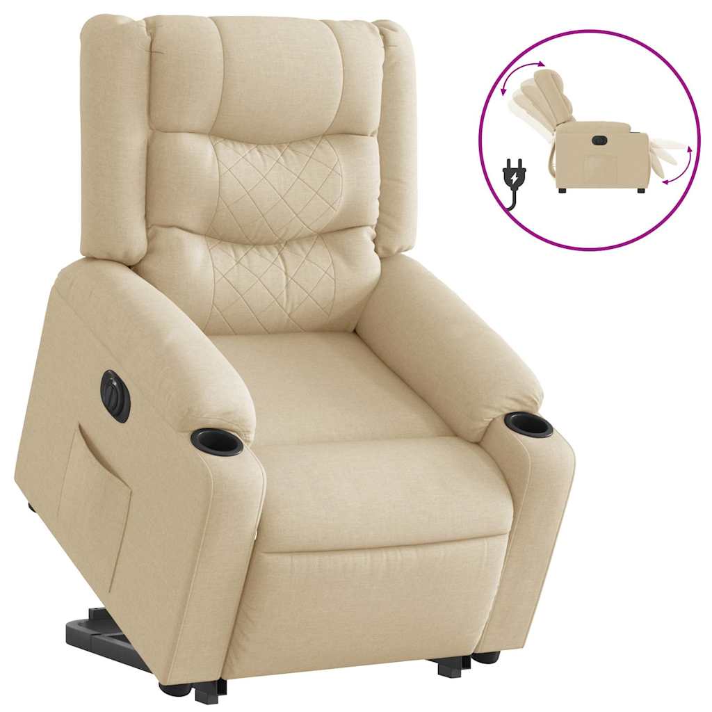 Fotoliu electric rabatabil cu ridicare, crem, textil GartenMobel Dekor